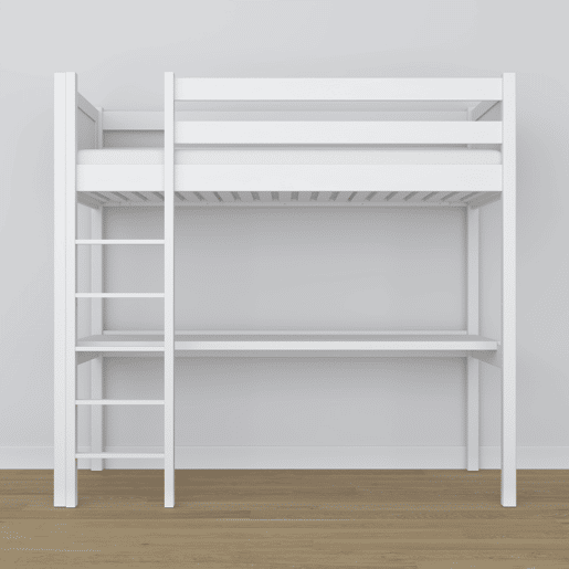 Cama alta de madeira com secretária N06 branco Cama alta de madeira com secretária N06 branco