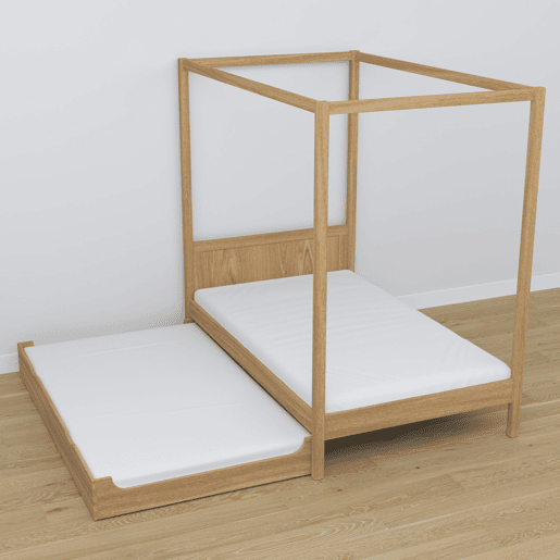 Cama individual de carvalho com dossel e gaveta para colchão adicional N02 carvalho natural