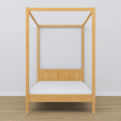 Cama individual de madeira com dossel N02 pinho natural