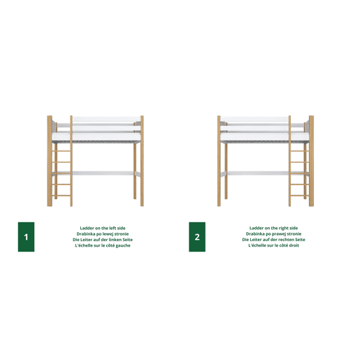 Cama alta de madeira N06 branco e carvalho Cama alta de madeira N06 branco e carvalho
