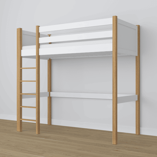 Cama alta de madeira N06 branco e carvalho Cama alta de madeira N06 branco e carvalho