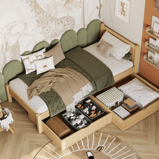 Cama individual de madeira com gaveta N02 pinho natural