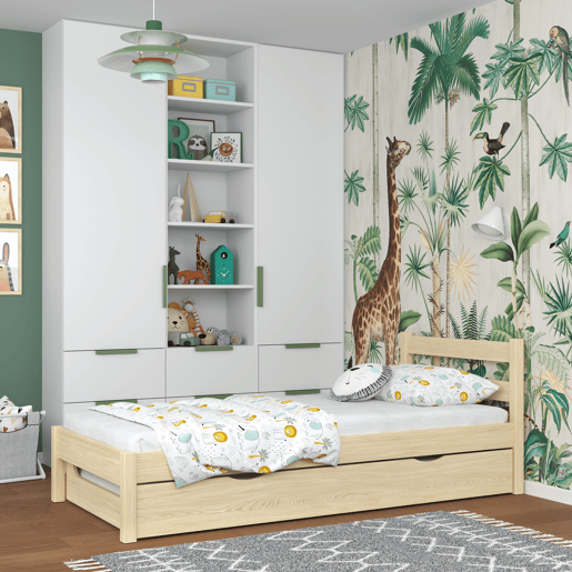 Cama individual de madeira com gaveta para colchão N01 pinho incolor