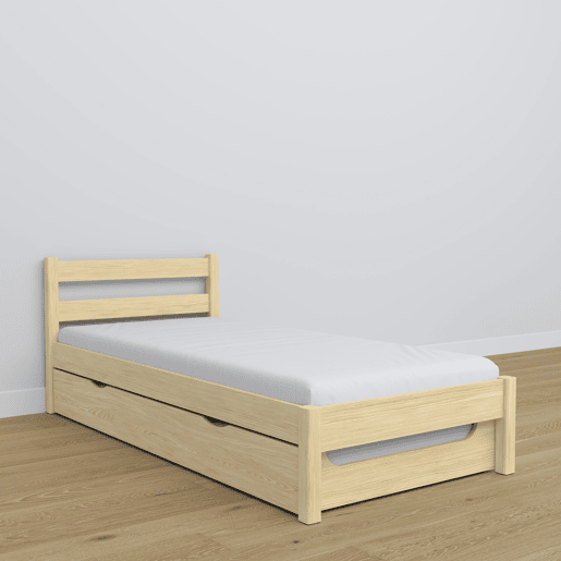 Cama individual de madeira com gaveta para colchão N01 pinho incolor