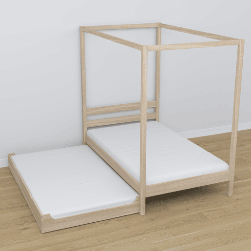 Cama individual de carvalho com dossel e gaveta para colchão adicional N01 carvalho branqueado