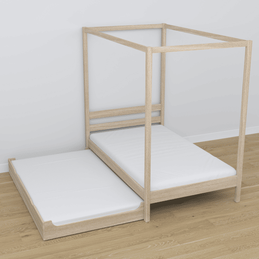 Cama individual de carvalho com dossel e gaveta para colchão adicional N01 carvalho branqueado