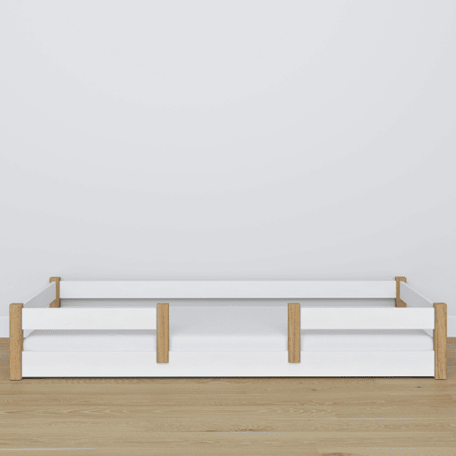 Cama baixa de madeira N01 branco e carvalho