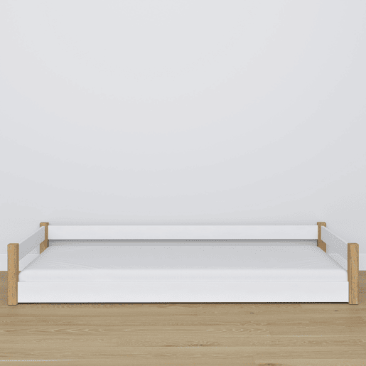 Cama baixa de madeira N01 branco e carvalho
