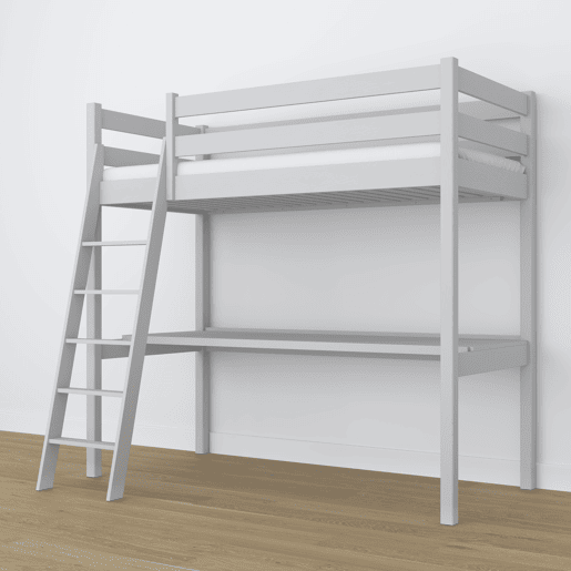 Cama alta de madeira com secretária N03 cinza