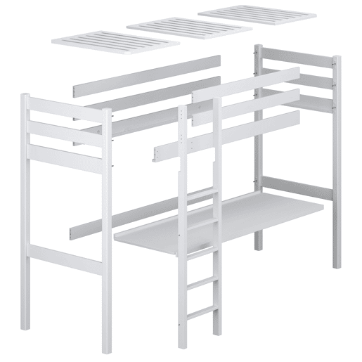 Cama alta de madeira com secretária N05 branco