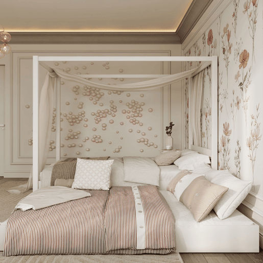 Cama individual de madeira com dossel e gaveta para colchão extra N01 branco