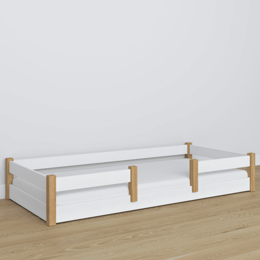 Cama baixa de madeira N01 branco e carvalho Cama baixa de madeira N01 branco e carvalho