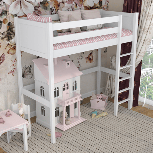 Cama alta de madeira N06 branco