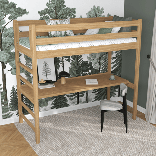 Cama mezzanine de carvalho com secretária N01 carvalho natural