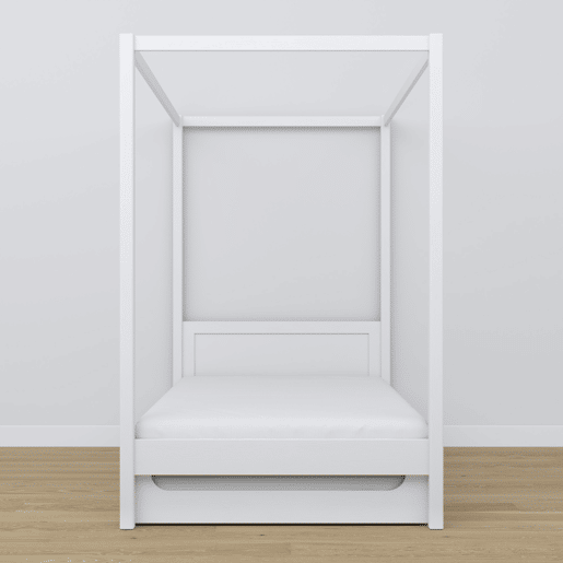 Cama individual de madeira com dossel e gaveta para colchão extra N02 branco