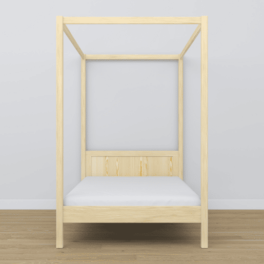 Cama individual de madeira com dossel N02 pinho incolor