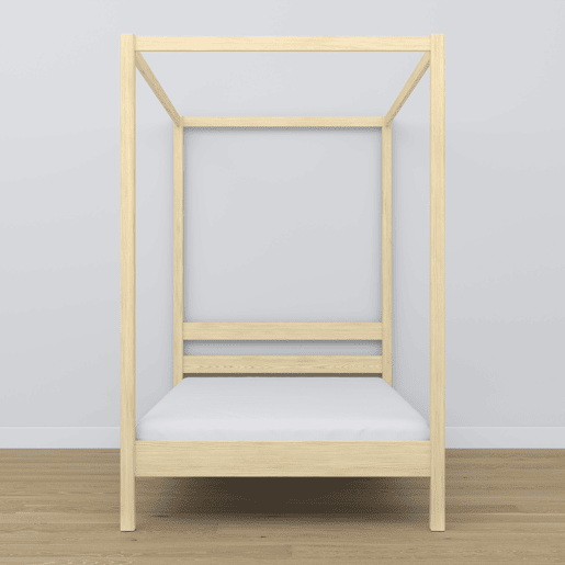 Cama individual de madeira com dossel N01 pinho incolor