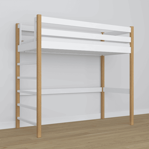 Cama alta de madeira N01 branco e carvalho Cama alta de madeira N01 branco e carvalho