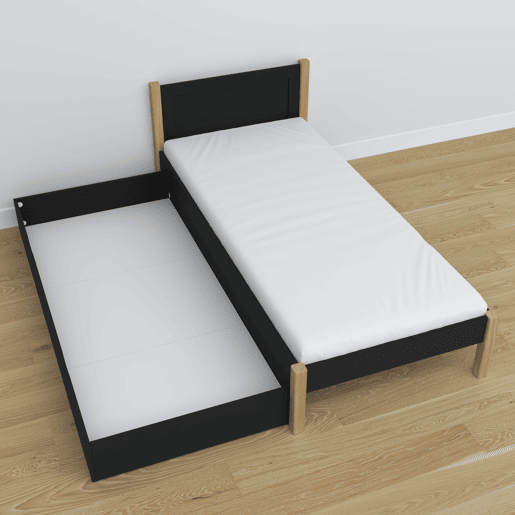 Cama individual de madeira com gaveta N02 preto e carvalho
