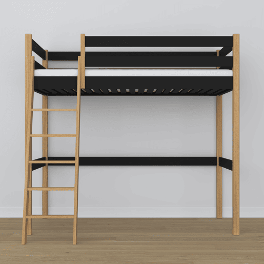 Cama alta de madeira N03 preto e carvalho Cama alta de madeira N03 preto e carvalho