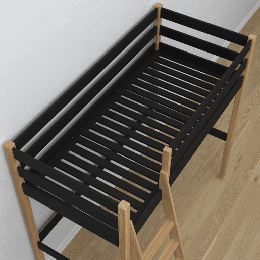 Cama alta de madeira N03 preto e carvalho Cama alta de madeira N03 preto e carvalho