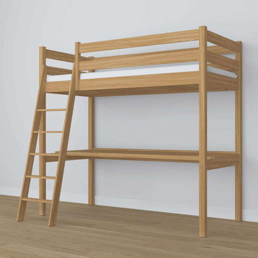 Cama mezzanine de carvalho com secretária N03 carvalho natural