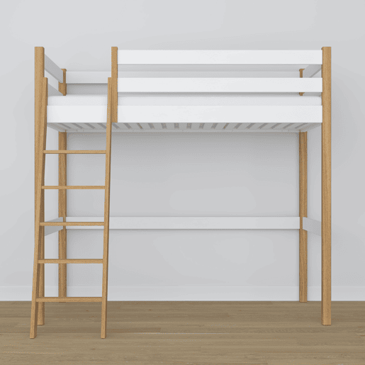 Cama alta de madeira N03 branco e carvalho Cama alta de madeira N03 branco e carvalho