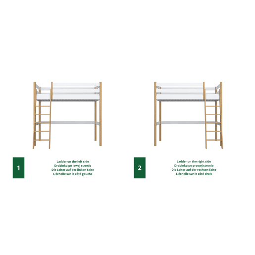 Cama alta de madeira N03 branco e carvalho Cama alta de madeira N03 branco e carvalho