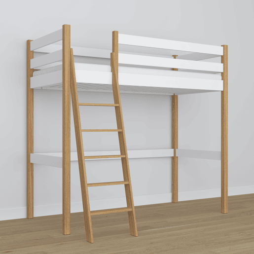 Cama alta de madeira N03 branco e carvalho Cama alta de madeira N03 branco e carvalho