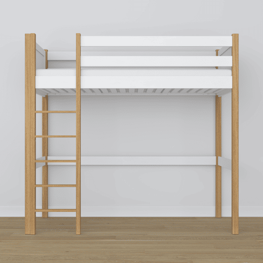 Cama alta de madeira N06 branco e carvalho Cama alta de madeira N06 branco e carvalho