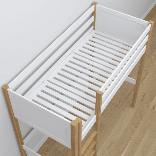 Cama alta de madeira N06 branco e carvalho Cama alta de madeira N06 branco e carvalho