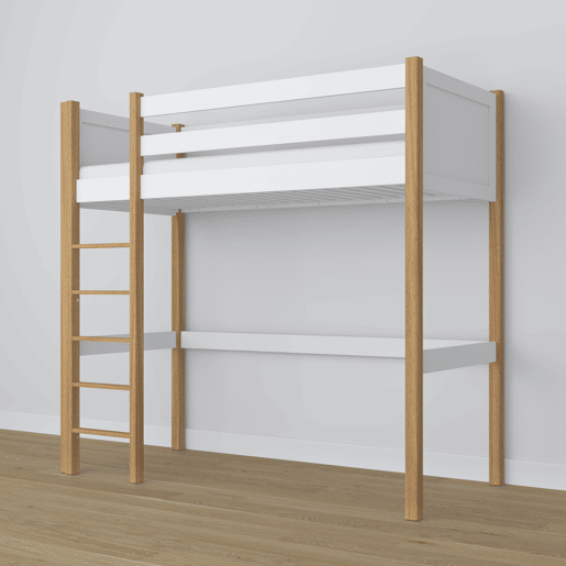 Cama alta de madeira N06 branco e carvalho Cama alta de madeira N06 branco e carvalho