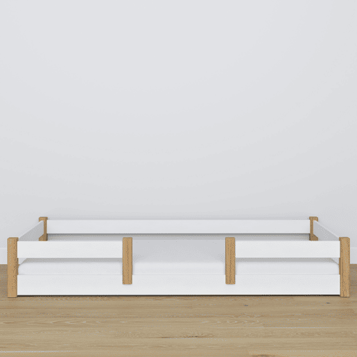 Cama baixa de madeira N01 branco e carvalho