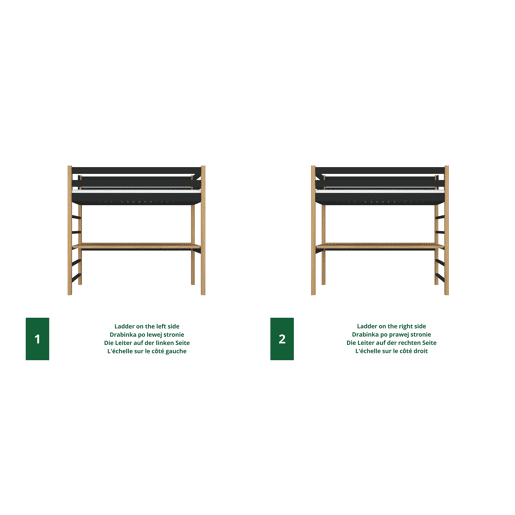 Cama alta de madeira com secretária N01 preto e carvalho