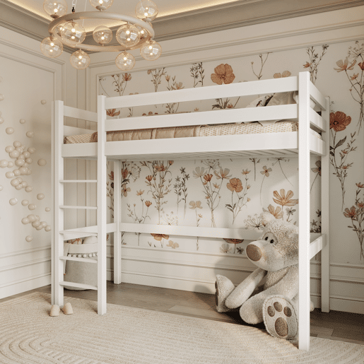 Cama alta de madeira N05 branco