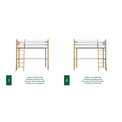 Cama alta de madeira N04 branco e carvalho