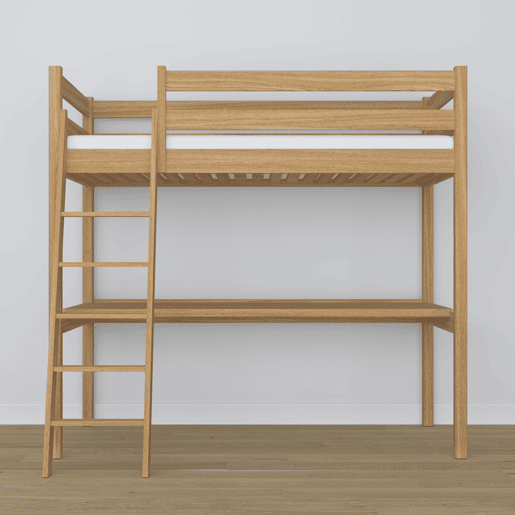 Cama mezzanine de carvalho com secretária N03 carvalho natural
