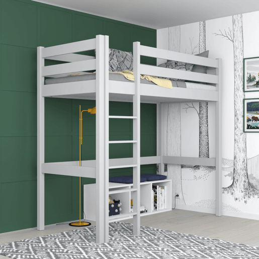 Cama alta de madeira N05 cinza
