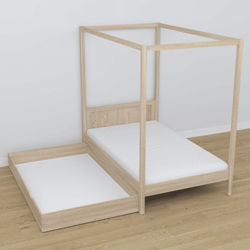 Cama individual de carvalho com dossel e gaveta N02 carvalho branqueado