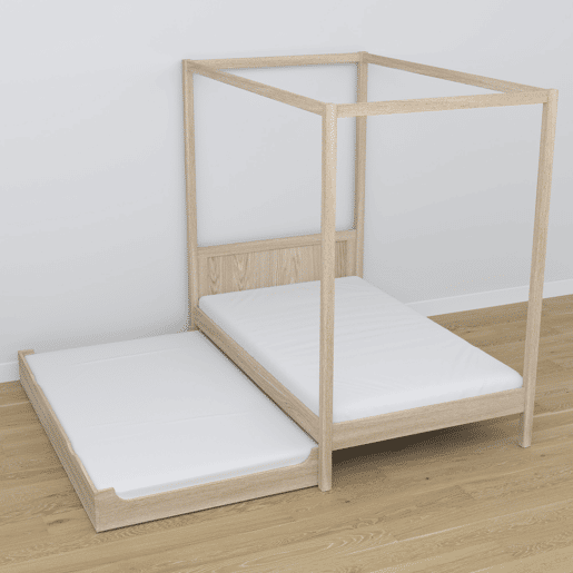 Cama individual de carvalho com dossel e gaveta para colchão adicional N02 carvalho branqueado
