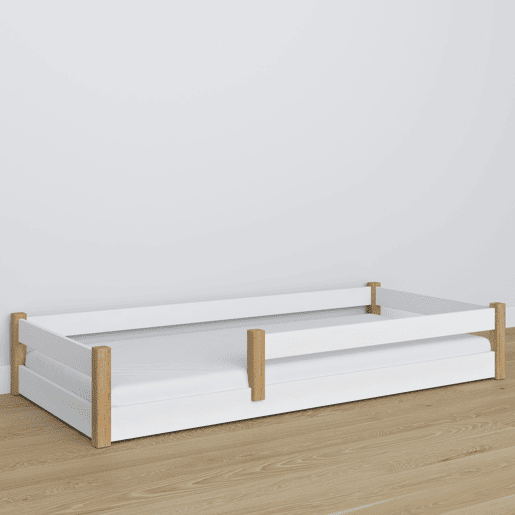 Cama baixa de madeira N02 branco e carvalho Cama baixa de madeira N02 branco e carvalho