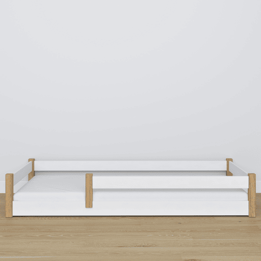 Cama baixa de madeira N02 branco e carvalho Cama baixa de madeira N02 branco e carvalho