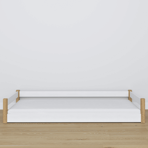 Cama baixa de madeira N02 branco e carvalho Cama baixa de madeira N02 branco e carvalho
