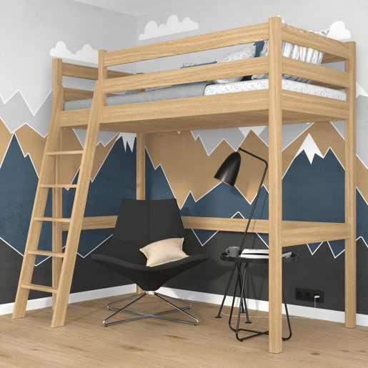 Cama mezzanine de carvalho N03 carvalho natural