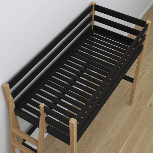Cama alta de madeira N02 preto e carvalho Cama alta de madeira N02 preto e carvalho