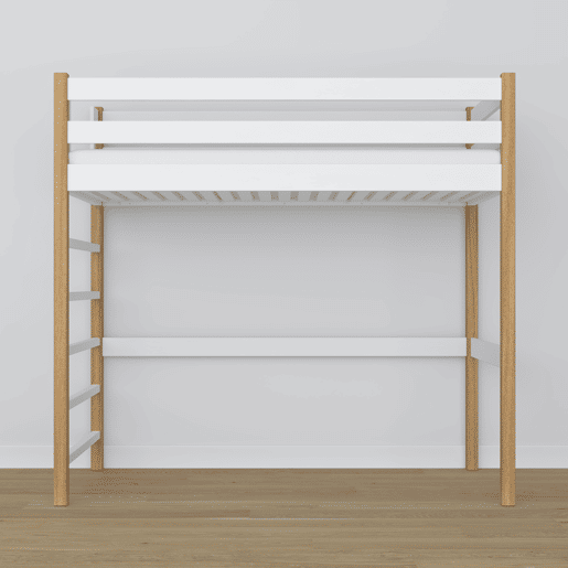 Cama alta de madeira N01 branco e carvalho Cama alta de madeira N01 branco e carvalho