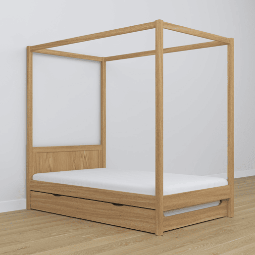 Cama individual de carvalho com dossel e gaveta para colchão adicional N02 carvalho natural