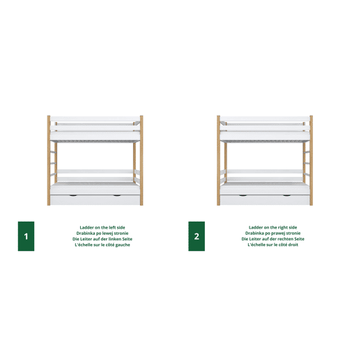 Beliche de madeira com gaveta para colchão N03 branco e carvalho