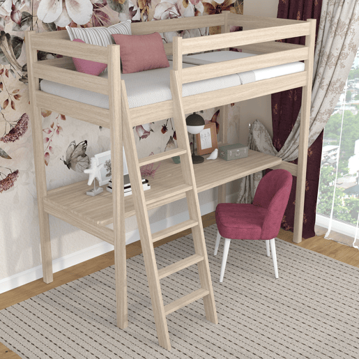 Cama mezzanine de carvalho com secretária N03 carvalho branqueado
