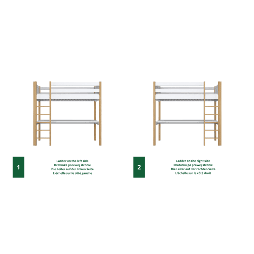 Cama alta de madeira com secretária N06 branco e carvalho Cama alta de madeira com secretária N06 branco e carvalho